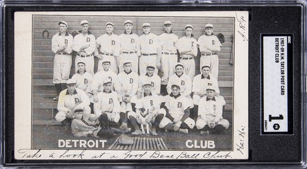 1907-09 H.M. Taylor Detroit Tigers Postcards "Detroit Club" Team Photo – Featuring Cobb, Crawford and Jennings – SGC PR 1